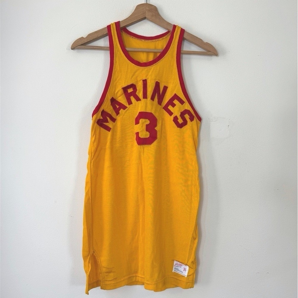Vintage 40's 50's Coane US Marines Yellow Basketball Jersey - Size 36